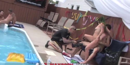 3-Way Porn - Family Pool Party Old-Young Family Threesome