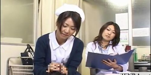 Subtitled CFNM Japanese milf doctor and nurse handjob.