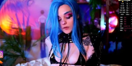 Bondage Tatto Girl crystal dildo blowjob & lovense orgasm with ahegao.