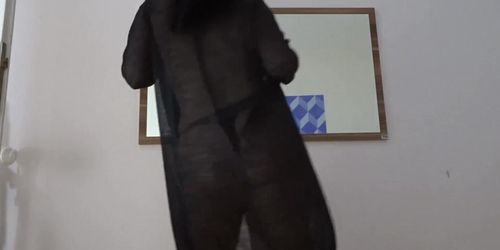 It's rough to keep her clothes on when shes moving like that. (old video, you can see how thick she got later)