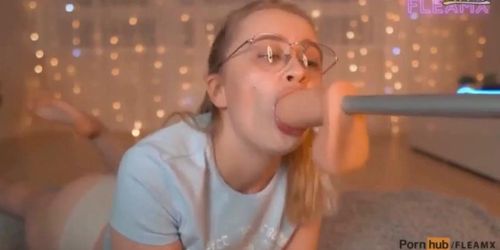 glasses machine dildo blowjob