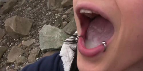 SCANDALOUSGFS - Nerd Brunette Blowjob and cumming beside beach