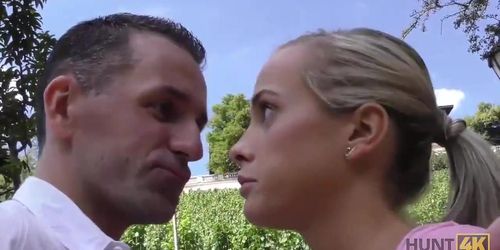 HUNT4K. Young lovers decided that sex for money is a good chance