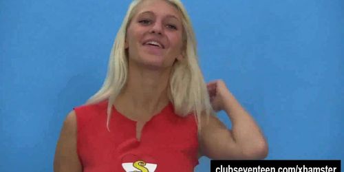 Busty blonde teen Sara posing