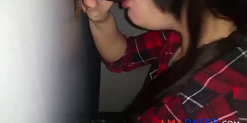 girl takes her first BBC at the glory hole