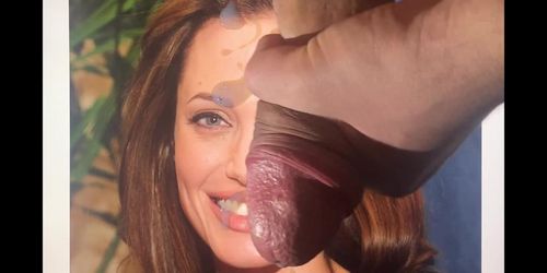 Angelina Jolie cum tribute facial