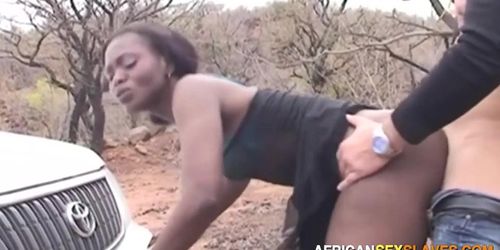 AFRICAN SEX SLAVES - New ebony hottie working in the ranch fucked outdoors by boss