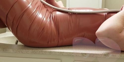 GO SLUT 0F - ORANGE LATEX DRESS BELLY INFLATION 1080P