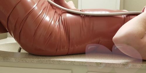 LOTS OF PORNO 6 OF 7 - ORANGE LATEX DRESS BELLY INFLATION 1080P_8000K_192297571