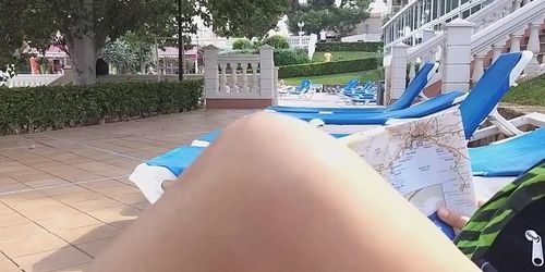 Up Dress NO PANTIES at Hotel Pool Area# Risky Public Flashing