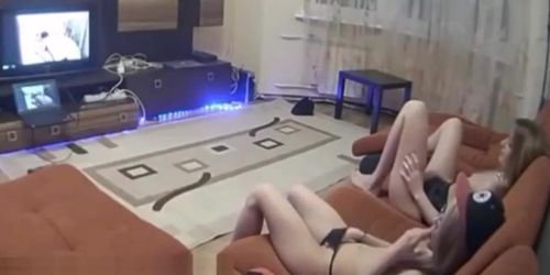 My sis watching porno and masturbating with her girlfriend. Hidden cam