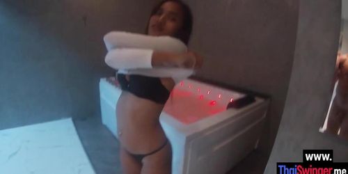 Perfect big ass Asian teen sucking friends big hard cock in the jacuzzi