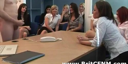 British femdom office girls laugh at masturbating CFNM guy