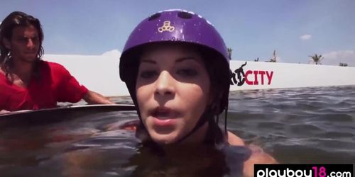 Big boobed badass naked babe Dani Mathers enjoying wake boarding (Amber Sym, Megan Curry)