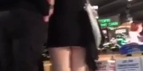 Upskirt British shopping girl. Ass hanging Out