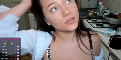 Ukraine girl in the kitchen broadcasts on webcam