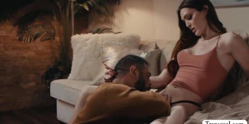 Fat stepdad gets his ass bareback fucked by TS stepdaughter