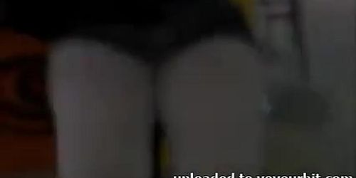 Transparent white leggings no panties in public.