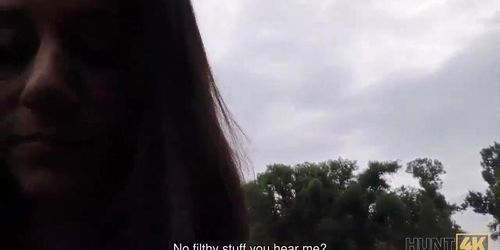 HUNT4K. Outstanding brunette girl gets nailed in the public park