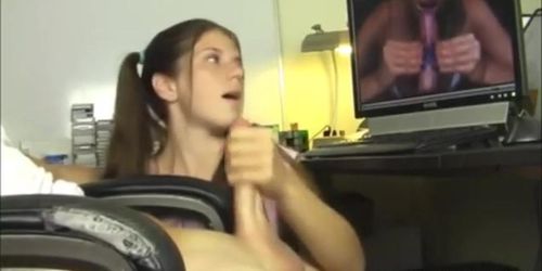 Sis Gives Him A Handjob