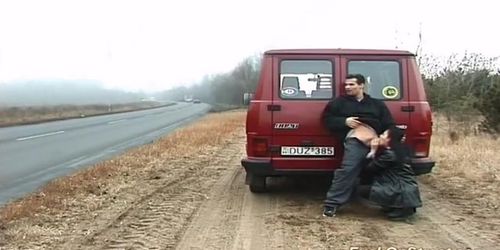 Couple fucking by the side of a traffic filled road!