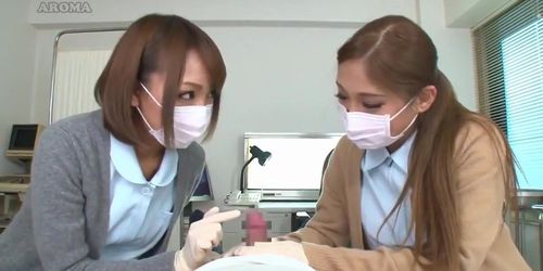 2 Japanese nurses give tender handjob with latex gloves