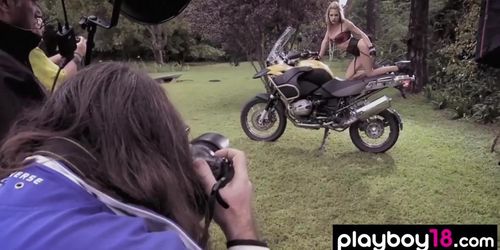 Big boobed naked blondie Danielle Mathers posing on a motorbike outdoor (Ashley Hobbs, Dani Mathers, Jaime Faith Edmondson, Lauren Elise, Jaime Edmondson)