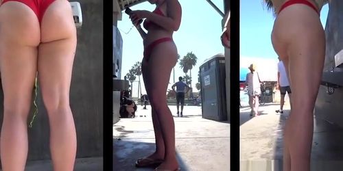 Amazing Big Ass Teen Thong Bikini Beach Voyeur Closeup