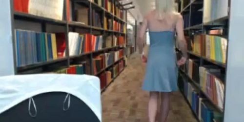 Blonde mature shelly star flashing in public library