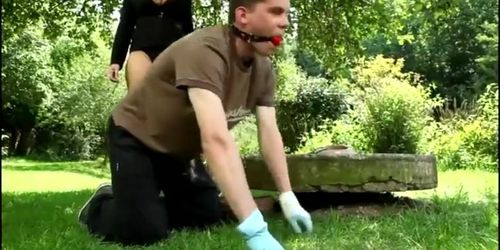 Marta and Jitka fuck their personal slave gardener