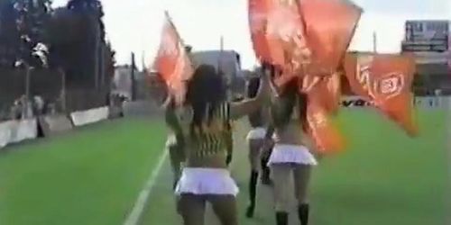Cheerleader bitches in explicit clothing candid video