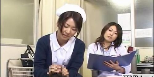 Subtitled CFNM Japanese milf doctor and nurse handjob