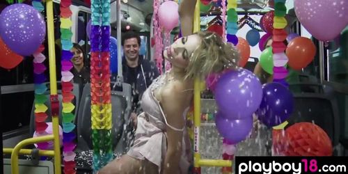 Big boobed nude blondie Danielle Mathers and GFs settled a party on a bus (Ashley Hobbs, Dani Mathers, Jaime Faith Edmondson, Lauren Elise, Jaime Edmondson)