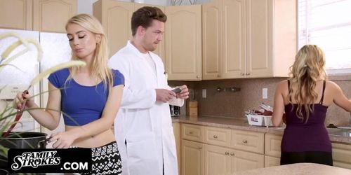 Family Strokes -Science Guy Makes His Fit Stepsister And Stepmom Bend Over The Kitchen Counter And Fuck (Anastasia Knight, Tucker Stevens)
