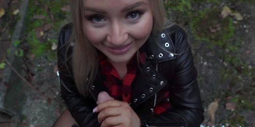 Public Agent Beautiful Busty Blonde takes her clothes in the woods before fucking