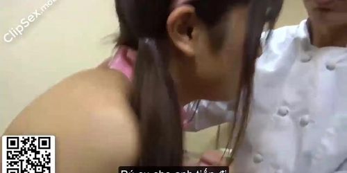 Asian slut getting fucked in the kitchen