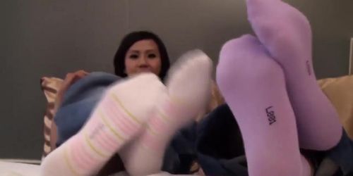 Cute asian girls foot tease socks