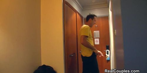 Fun real couple are filmed at the hotel