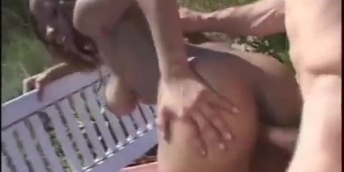 Busty ebony Ayana Angel with a hairy cunt tastes white dick outdoors (Krystal Boyd)