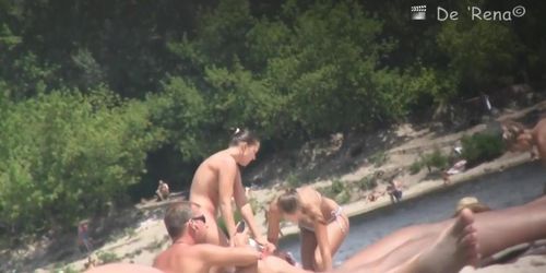 Beach couple making out nude while being voyeur taped