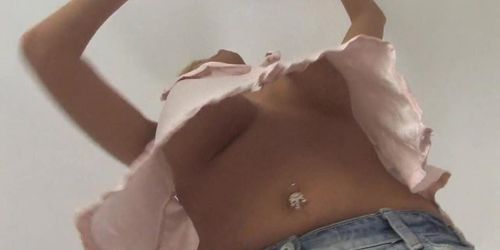 Tits of a hot blonde exposed in a free down blouse video