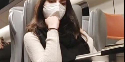 Hot Brunette Staring At My Bulge In Train - Tnaflix.com
