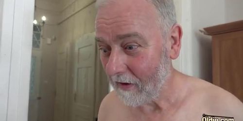 Slutty teen housekeeper sucks and fucks old man's cock