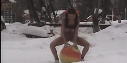 Two sexy teens playing naked in the snow