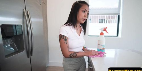 BANGBROS - Asian IR maid babe sucks and fucks BBC client for cash