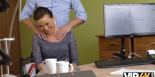 VIP4K. Sexy chick gives blowjob and gets nailed at the loan office
