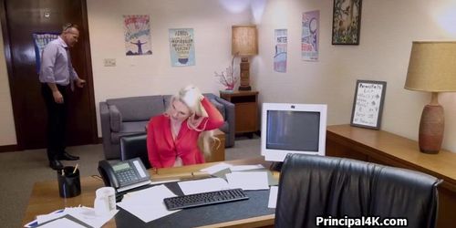 Busty housewife milks principal at his office