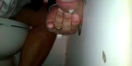 Glory hole cock sucking with cum swallow