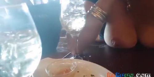 tits out in busy restaurant