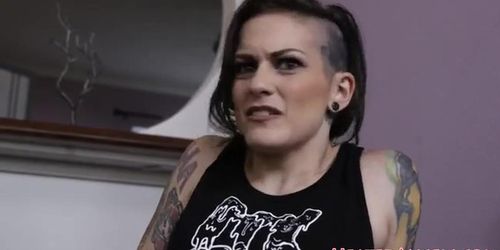 Tattooed punk babe rides on a huge dick